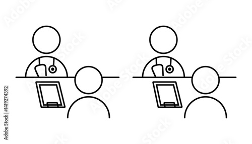 医療診断を行う医師と患者のピクトグラム