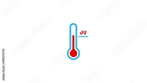 The thermometer shows the temperature of air or water at 30 degrees Celsius. Animation for websites, apps, and creative design