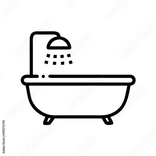 Bathtub with Showerhead Fixture Icon Design