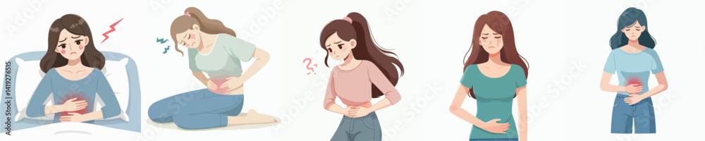 Collection of vectors of a person having a stomachache Collection of vectors of a person having a stomachache