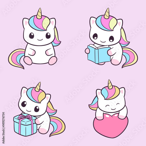 Cute and adorable happy unicorn illustration