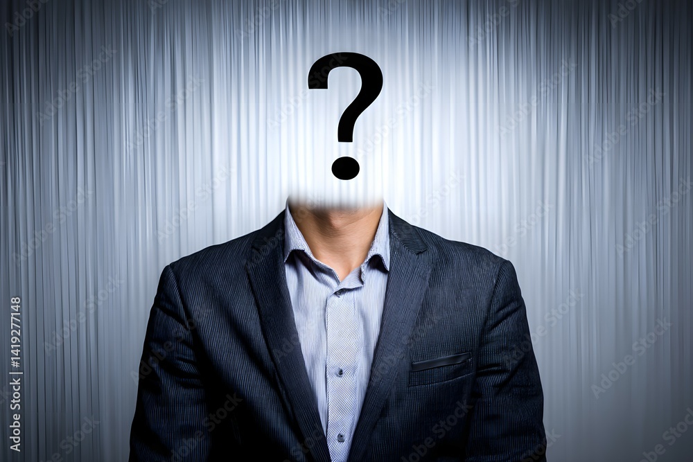 Unidentified business professional poses with a question mark. Unidentified business professional poses with a question mark.