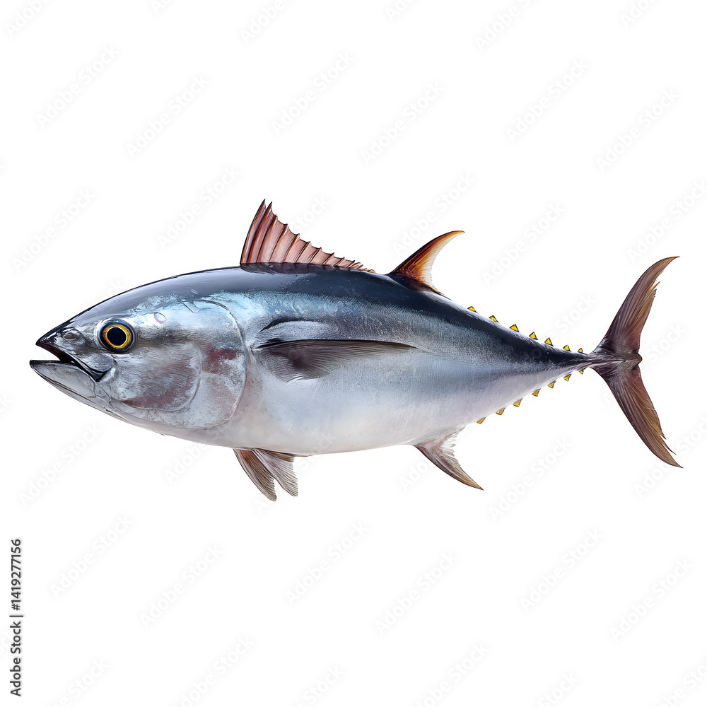 Obraz premium Tuna, little tunny (Euthynnus alletteratus) isolated on white, clipping path --v 7.0