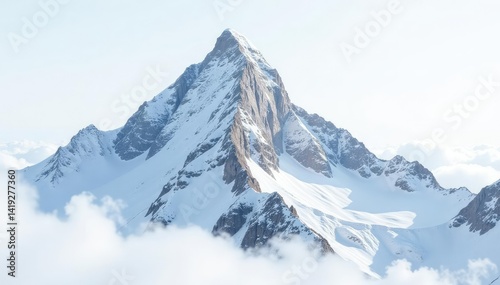Wallpaper Mural Snow-covered mountain peak against a stark white sky, photography, snow Torontodigital.ca