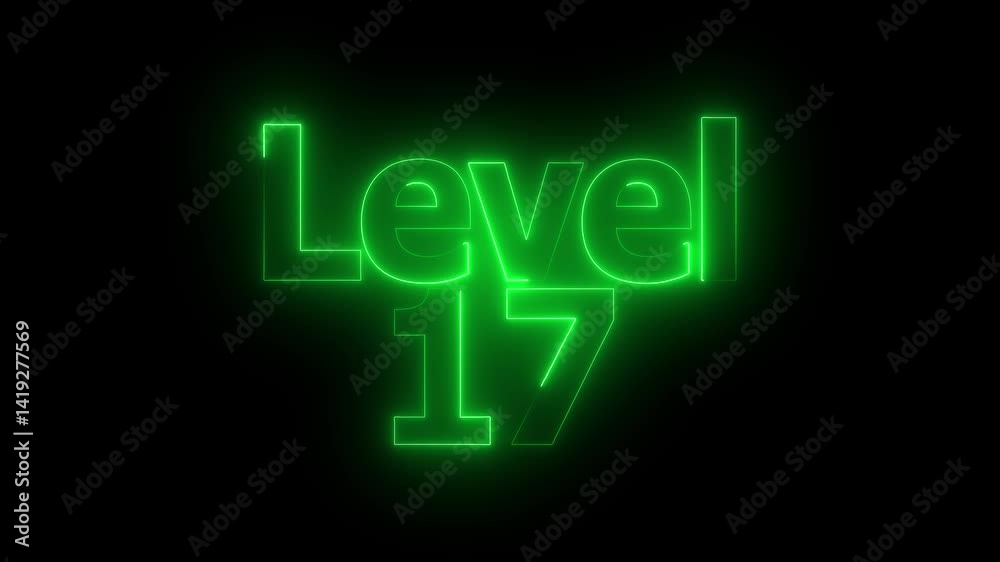 Level 17 animation by green color neon on black background. Level 17 animation by green color neon on black background.