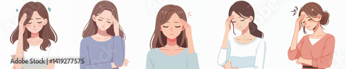 Collection of vectors of a person having a headache