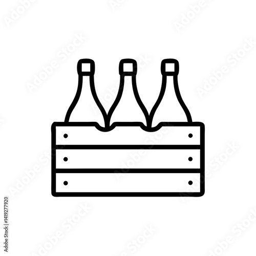 Bottled Wine in Wooden Crate Icon Design