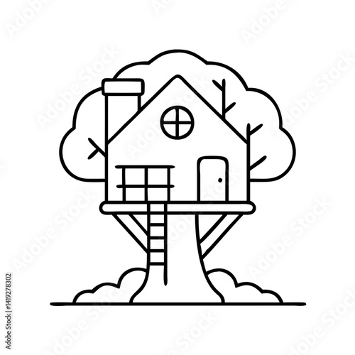 treehouse icon, treehouse line art - simple line art of treehouse, perfect for treehouse logos and icons