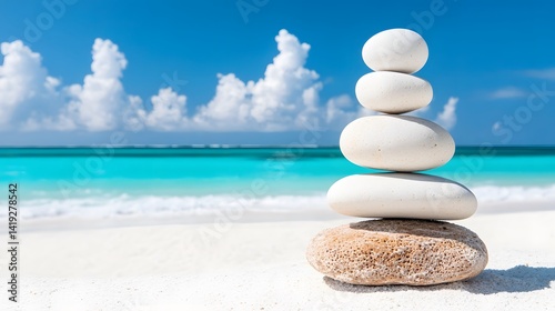 Serene Beach Stones Stacked Zen Balance Ocean