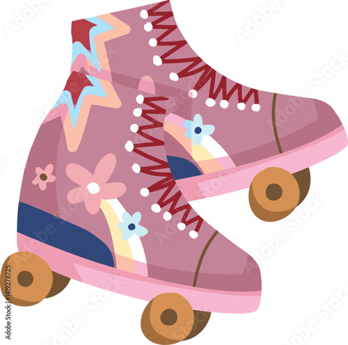 Retro Pink Roller Skates with Floral Design