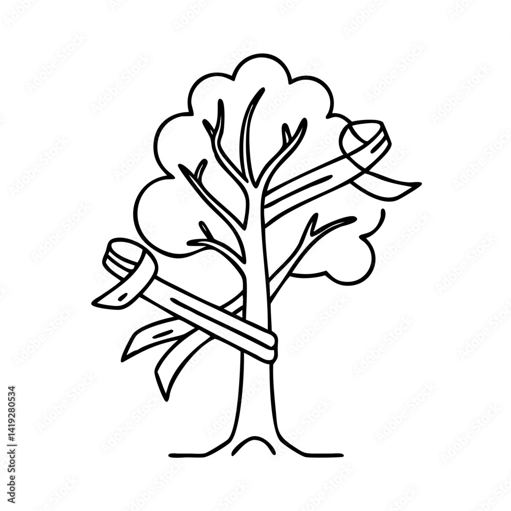 tree with ribbon for support icon, tree with ribbon for support line art - simple line art of tree with ribbon for support, perfect for tree with ribbon for support logos and icons tree with ribbon for support icon, tree with ribbon for support line art - simple line art of tree with ribbon for support, perfect for tree with ribbon for support logos and icons