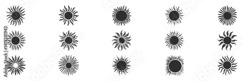 Sunburst Design Elements Silhouette Set. Decorative Sun Icons For Graphic Design And Art Projects. Isolated Vector Illustration Collection