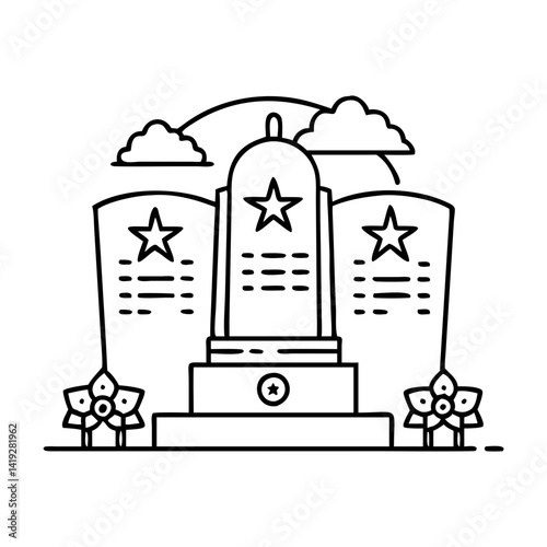 veterans memorial icon, veterans memorial line art - simple line art of veterans memorial, perfect for veterans memorial logos and icons