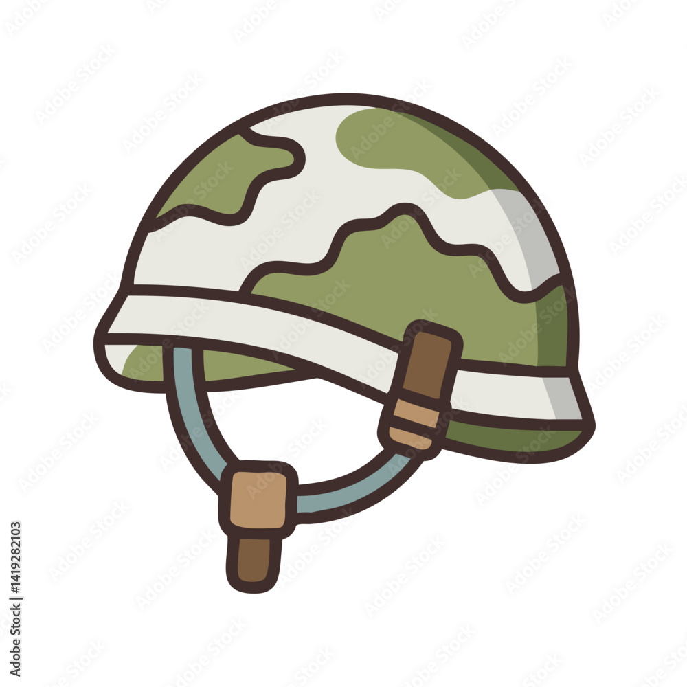 Naklejka premium Camouflage Helmet with Strap Icon Design