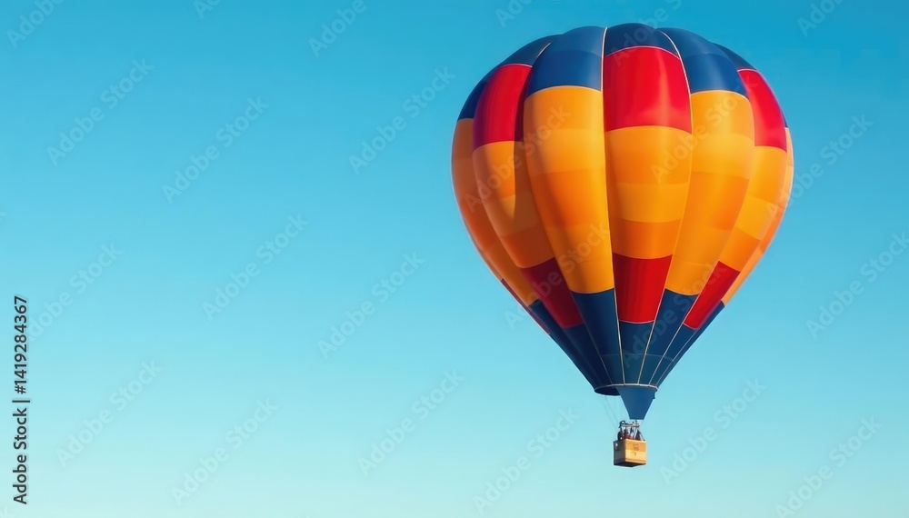 Naklejka premium Lone, brightly colored hot air balloon against a clear sky, amazing, bright