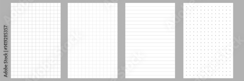 Grid graph line paper pattern background set. Notebook line dot texture. Vector illustration