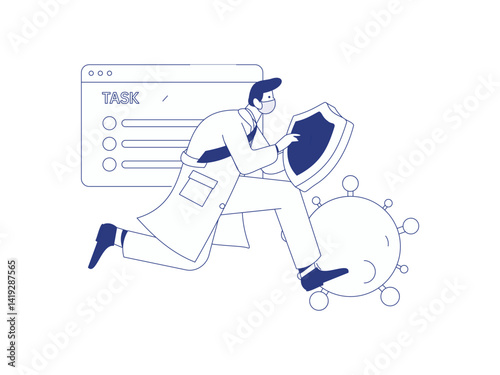 Medical characters fighting the epidemic flat vector concept operation hand drawn illustration
