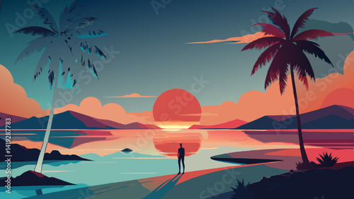 Vibrant Abstract Beach Painting at Sunrise or Sunset – Colorful Ocean & Sky Art