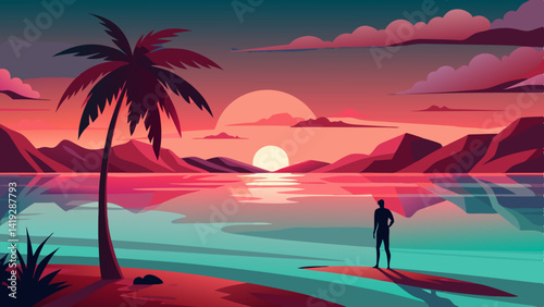 Vibrant Abstract Beach Painting at Sunrise or Sunset – Colorful Ocean & Sky Art