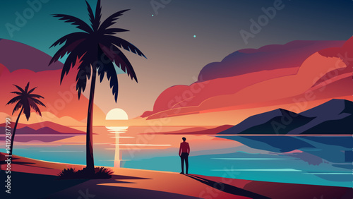 Vibrant Abstract Beach Painting at Sunrise or Sunset – Colorful Ocean & Sky Art