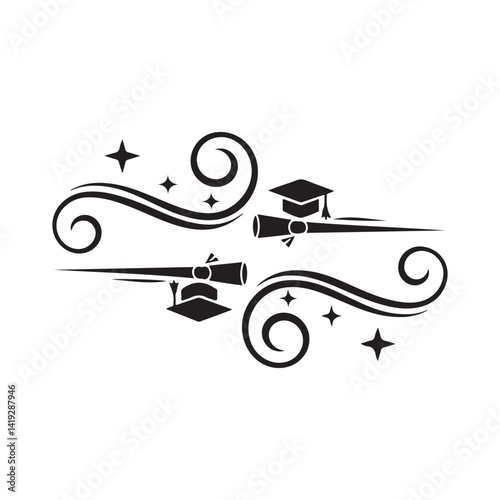 Graduation Celebration Silhouette Vector Set with Hand Drawn Frames and Decorative Elements