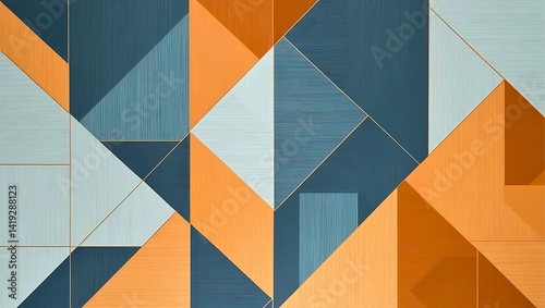 Abstract geometric wallpaper with sharp lines, overlapping translucent polygons, and a sophisticated mix of cool blues and warm oranges.