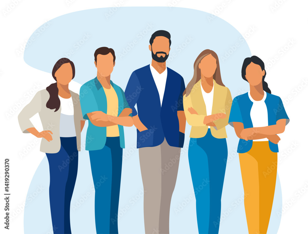 Fototapeta premium The Team. Group of friends in casual clothes. Flat vector illustration