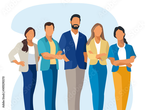 The Team. Group of friends in casual clothes. Flat vector illustration