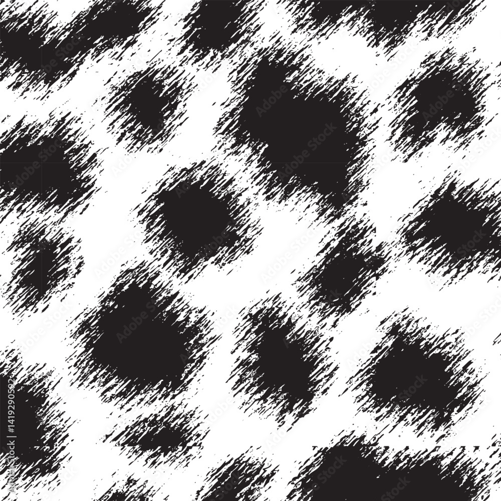 Grunge Sketch Leopard Print Seamless Pattern in Black and White, a fashionable print