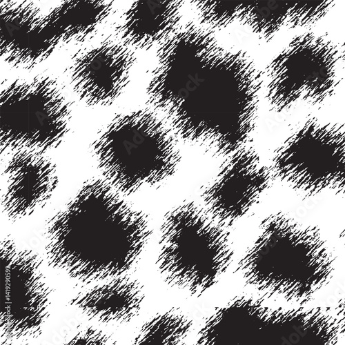 Grunge Sketch Leopard Print Seamless Pattern in Black and White, a fashionable print