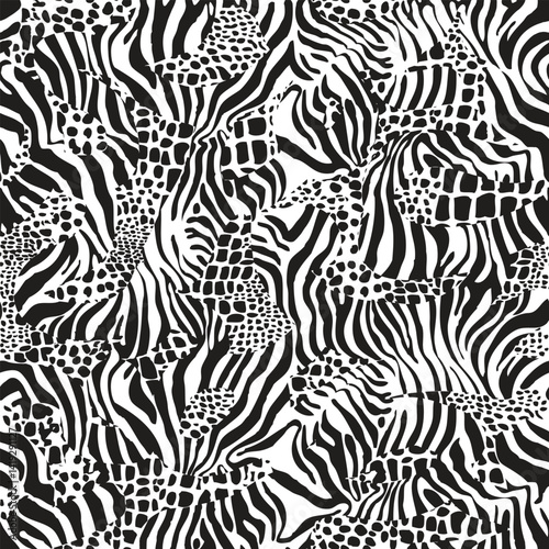 Mixed Animal Print for Textile Print, Seamless Pattern for Fabric – Zebra, Giraffe and Reptile Skin Design