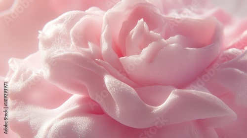 Close-up view of delicate, pink, whipped cream flower.