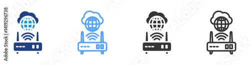 Router icon set multiple style collection