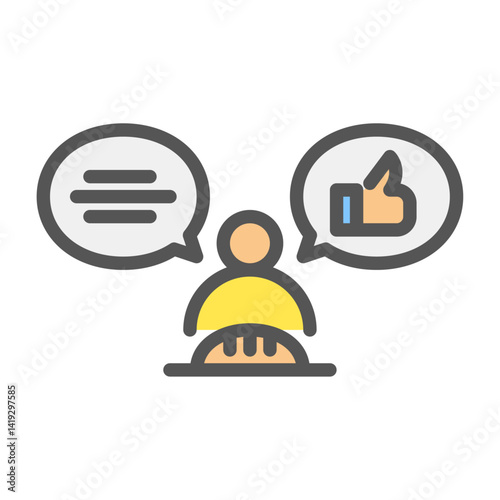 food vlogger filled outline icon. food review color line illustration.