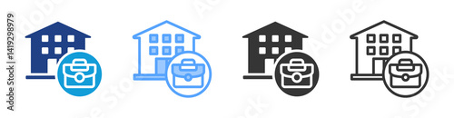 Company Dormitory icon set multiple style collection