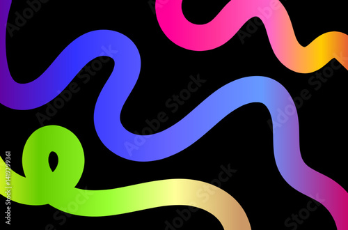Abstract black background with colorful gradient curve lines
