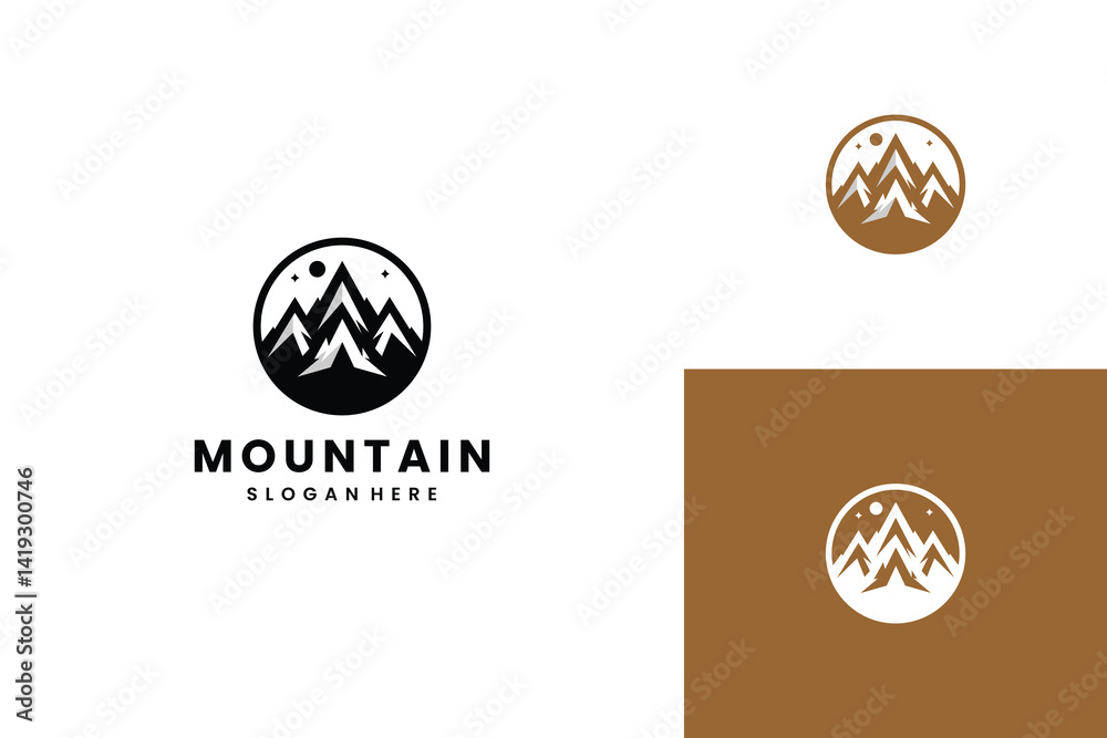 Fototapeta premium Mountain peak summit logo design.