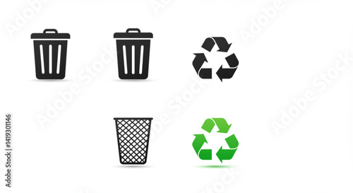 trash can icons and recycle icons set