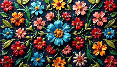 Intricate woven floral tapestry, repeating pattern, woven fabric, tapestry