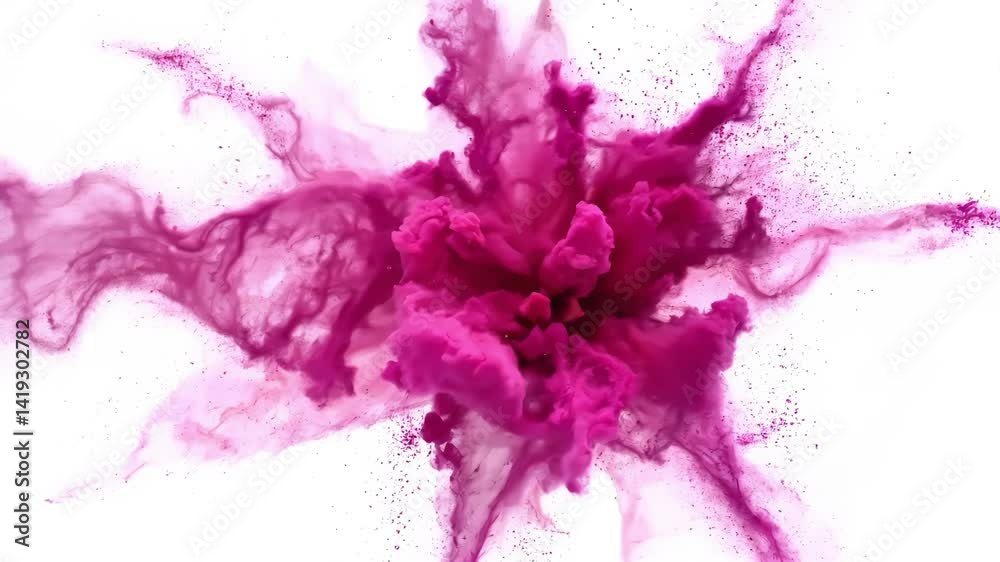 explosion of pink dust cloud with vibrant smoke burst on white background
