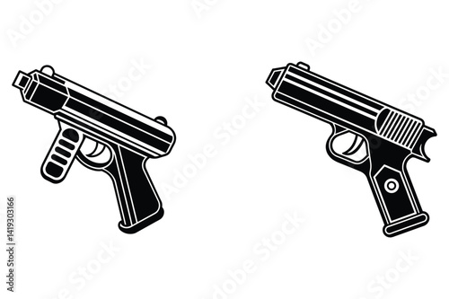 A black steel handgun, a dangerous firearm with bullets, an isolated object suggesting crime and violence