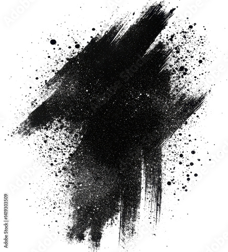 Abstract black spray paint texture with soft splashes and bold strokes
