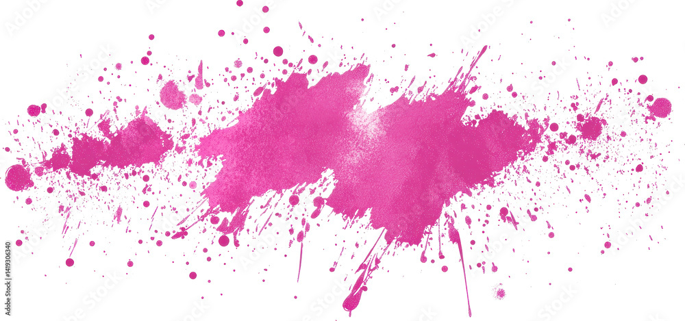Abstract pink ink splatter with halftone dot design creating a vibrant visual impact