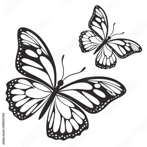 Butterfly Silhouette Vector – Black and White Monarch Butterfly Line Art Design