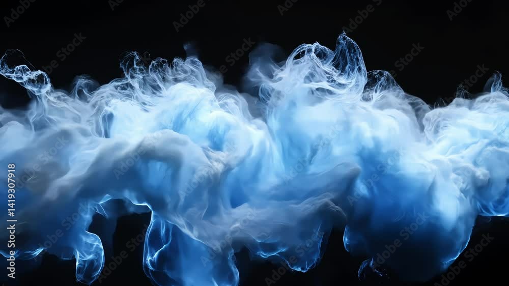 blue smoky cloud wave with dramatic lighting effect on dark background