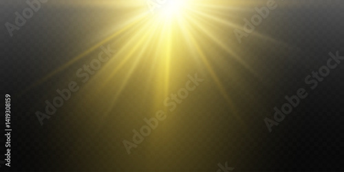 Bright light flickering glare. Star explosion light effect with sun rays.