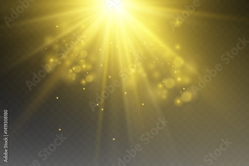 Bright light flickering glare. Star explosion light effect with sun rays.