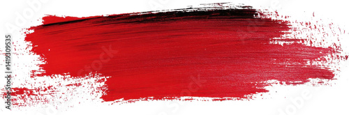 Bold red brushstroke with texture creates striking visual impact in abstract art
