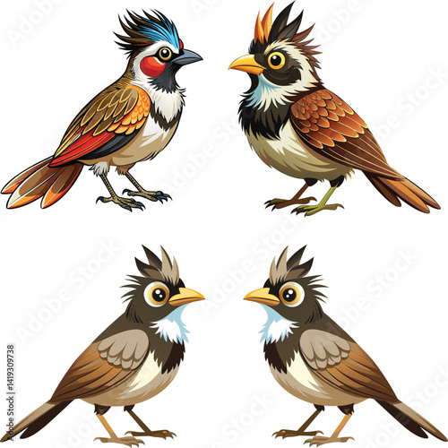 Myna and dove vector birds icon set