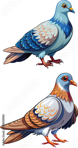 Myna and dove vector birds icon set
